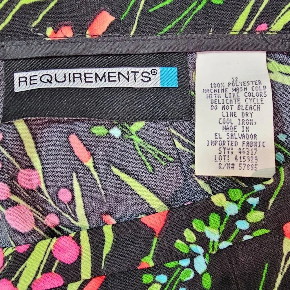 American Vintage Floral Garden Midi Skirt Sz 12 Black Pink Trim Casual Work Boho